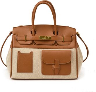 Generic Color Block Platinum Tote Bag, Canvas Leather Patchwork Large Capacity Convertible Crossbody Shoulder Top Handle Bag for Women