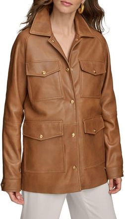 DKNY Leather Field Jacket in Cognac at Nordstrom, Size Medium
