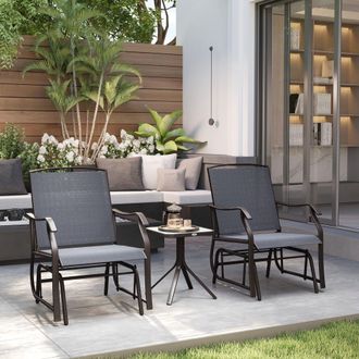 OUTSUNNY 3 PCS Outdoor Sling Fabric Rocking Glider Chair w/ Table Set in Grey