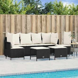 vidaXL Vidaxl - Set De Muebles De Jard&iacute;n 5 Pzas Y Cojines Rat&aacute;n Sint&eacute;tico Negro