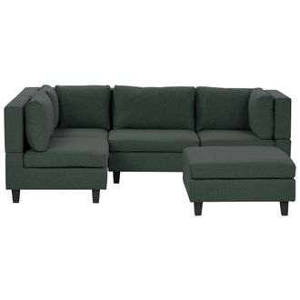 Beliani Sof&aacute; Modular Esquinero Moderno 4 Plazas Tapizado Tela Patas Negras Respaldo Acolchado Derecho Con Otomana Verde Oscuro Unstad