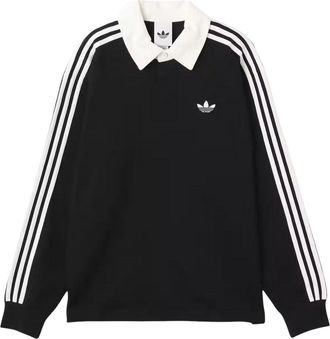 adidas Three Stripes Rugby Polo Shirt Asia Sizing Black KE3576
