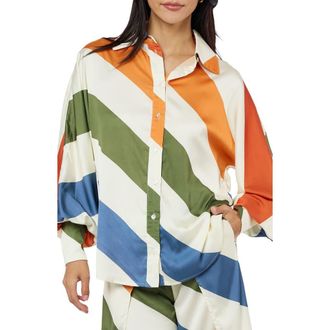 Ciebon Kenia Stripe Satin Chiffon Button-Up Shirt in White Multi at Nordstrom, Size X-Small