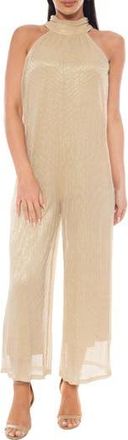 Marina Rossini Metallic Pleated Sleeveless Jumpsuit in Champagne at Nordstrom Rack, Size X-Large