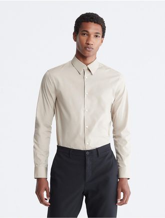 Calvin Klein Mens Slim Stretch Shirt - Brown - XS