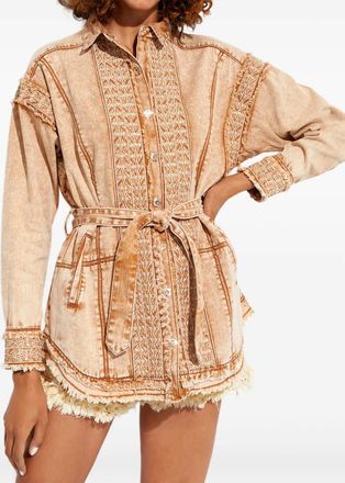 IXIAH Giacca-camicia denim con ricamo - Marrone
