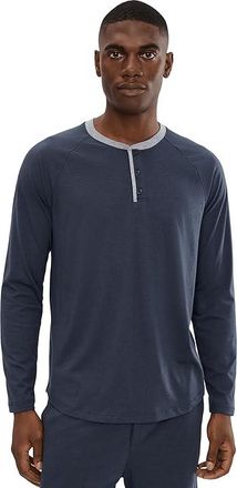 Barefoot Dreams Malibu Collection(r) Triblend Henley Mens T Shirt Indigo : 2XL, Cotton/Polyester/Rayon