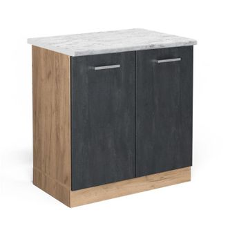 Vicco Armario Bajo Para Fregadero R-line, Hormig&oacute;n Negro, 80 Cm Et M&aacute;rmol