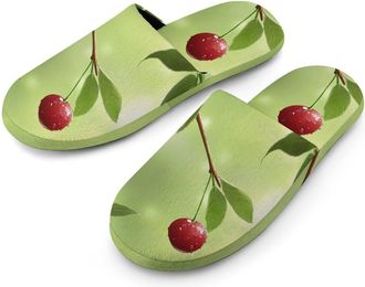 Generic Cherries Fruit Mens Flannel Slipper Soft Comfy House Shoes Non Slip Winter Warm Indoor Outdoor Slippers