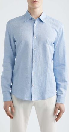 BOSS Liam Regular Fit Linen & Cotton Button-Up Shirt in Light/Pastel Blue at Nordstrom, Size Xx-Large
