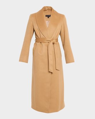 Sofiacashmere Cashmere Belted Wrap Coat with Pick-Stitched Detail