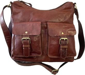 Rowallan Of Scotland Top Zip Structured Large Leather Shoulder Handbag 6510 (Cognac)