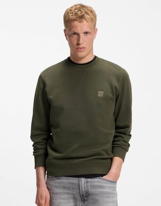 HUGO BOSS Mens BOSS Orange Westart Mens Crew Neck Sweatshirt With Logo Patch - Bright Green 325 - Tan - Size: 38