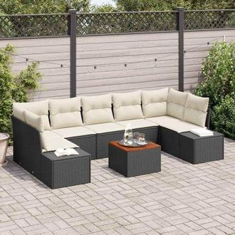 vidaXL Vidaxl - Conjunto De Sof&aacute; De Jard&iacute;n Con Coj&iacute;n 8 Pcs Negro Polirat&aacute;n
