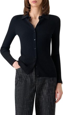 Akris Fitted Merino Wool Rib Cardigan in Black at Nordstrom, Size 10