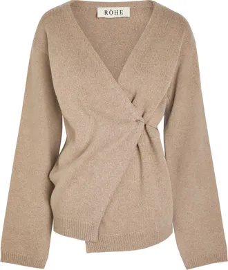 R&oacute;he Safety pin Wool and Cashmere-blend Wrap Cardigan - Taupe - 34 (UK6 / XS)