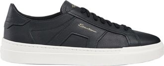 Santoni Low-Top Black Leather Sneakers With Gold Accents