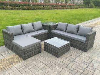 Fimous 7 Seater Dark Mixed Grey Rattan Corner Sofa Outdoor Garden Furniture With 2 Coffee Table Footstool in Dark Grey