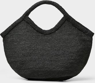 Ibeliv Womens Pure black braided raffia XXL tote bag
