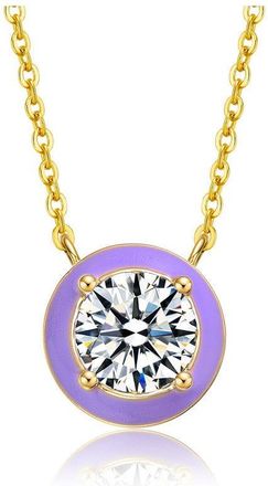 Rachel Glauber 14k Yellow Gold Plated with Clear Cubic Zirconia Purple Enamel Round pendant Necklace