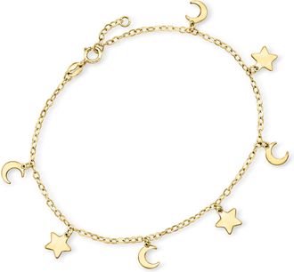 RS Pure by Ross-Simons Italian 14kt Yellow Gold Moon and Stars Bracelet