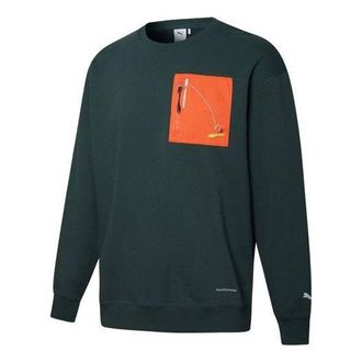 Puma x Roaringwild Pocket Crew Neck Sweatshirt Olive Green Orange 532596-80