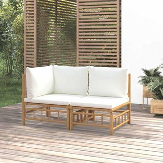 vidaXL Set De Muebles De Jard&iacute;n 2 Piezas Bamb&uacute; Y Cojines Blanco Crema Vidaxl