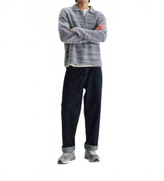 Wax London Alpha Zip Polo Top In Grey/blue
