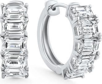 Pompeii3 6.30Ct Emerald Cut Diamond Hoops 14k White Gold Lab Grown Earrings 3/4