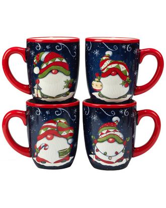 Certified International Holiday Magic Gnomes Set Of 4 Mugs