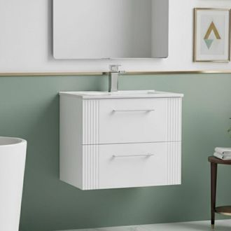 Nuie Nuie - Deco Wall Hung 2-Drawer Vanity Unit with Basin-2 600mm Wide - Satin White