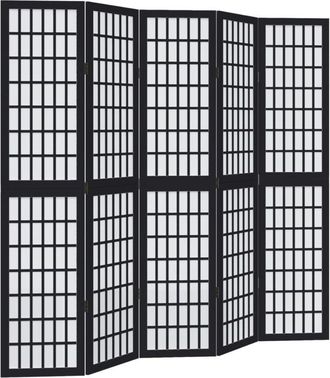 vidaXL Divisorio Ambienti 5 Pannelli Nero Legno Massello di Paulownia - Vidaxl