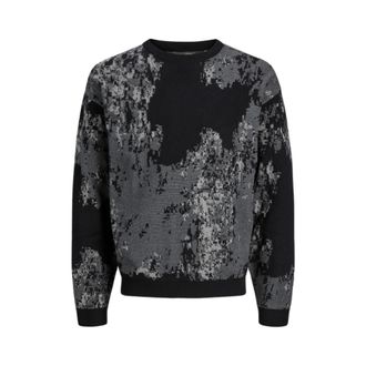 Jack & Jones Jack & Jones, Round-neck Knitwear, male, Black, Size: S Long Sleeve Cotton Pullover