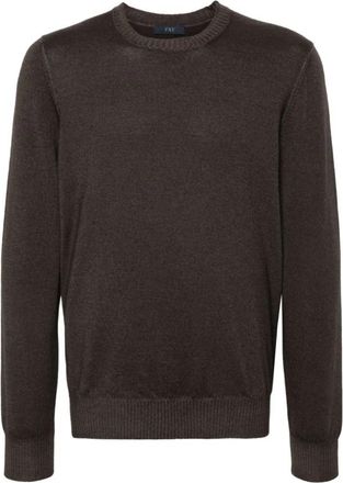 Fay Koffiebruine wollen trui - Heren - Ronde hals truien - Grijs - XL - Wol - Truien & Vesten
