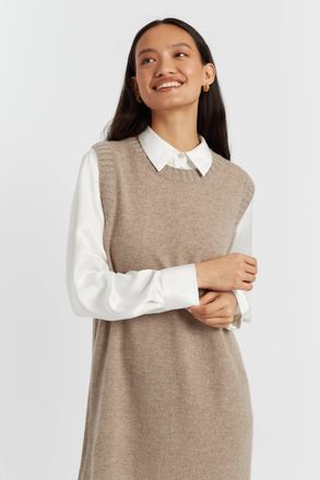 Chinti and Parker Warm-Oatmeal Wool-Cashmere Mini Dress