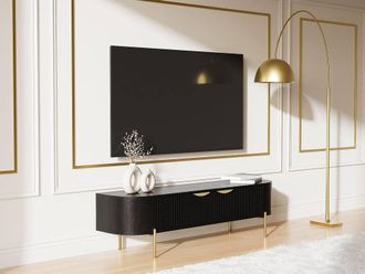 Vente-Unique TV Unit With 2 Doors In Mango Wood & Gold Metal - Black - NEVILI By