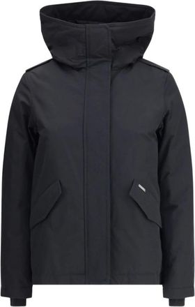 Woolrich Jassen, Dames, Zwart, S, Zwarte Gewatteerde Jas met Capuchon