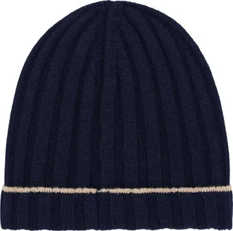 Brunello Cucinelli Mens Beanie Hat Navy+camel Kashmir-Capra Hircus E Hairbands Kashmir/capra