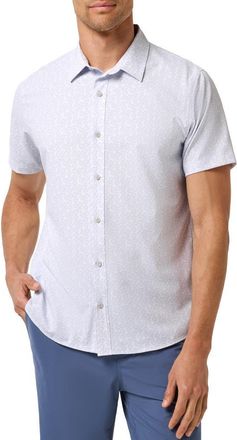 Travis Mathew Techwoven Sunlight Floral Short Sleeve Performance Button-Up Shirt in White at Nordstrom, Size Xx-Large