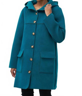 M Made in Italy Hooded Button Long Coat Jacket In Emerald