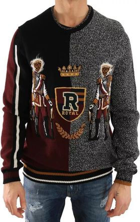 Dolce & Gabbana Multicolor KING Knight Monkey Knitted Cashmere Wool Mens Sweater