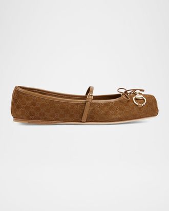 Gucci GG Suede Horsebit Mary Jane Ballerina Flats