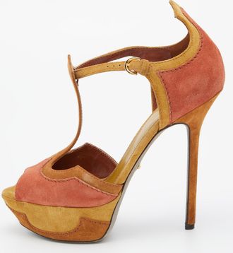 Sergio Rossi Tri Color Suede Ankle Strap Platform Sandals