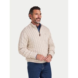 Raging Bull Chunky Cable Quarter Zip Knit Jumper in Oatmeal at Nordstrom, Size Xxx-Large