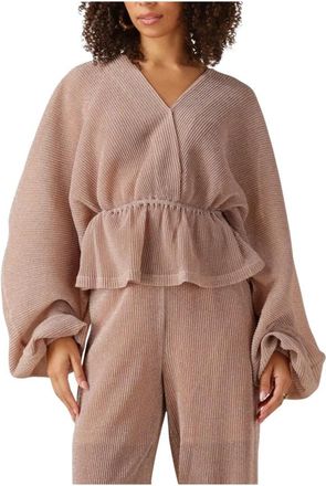 Notre-V Roze Longsleeve Top voor Stijlvolle Vrouwen - Dames - Blouses - Beige - L - Wol - Overhemden