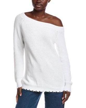Minnie Rose Off-The-Shoulder Shaker Rib Sweater