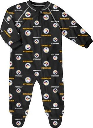 Outerstuff Infant Black Pittsburgh Steelers Allover Print Raglan Full-Zip Jumper at Nordstrom, Size 24M