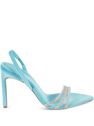 Bettina Vermillon 110mm Roxy crystal-embellished slingback sandals - women - Fabric/Fabric/Calf Leather/glass - 37.5 - Blue