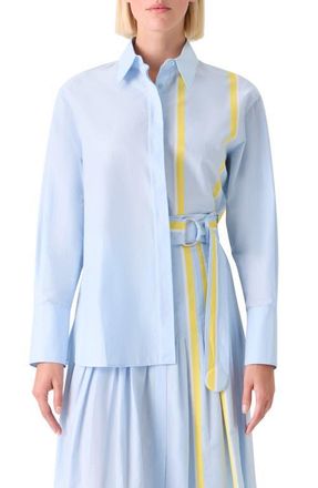 Akris Stripe Chambray Button-Up Shirt in Sky Blue-Lemon Zing-Cream at Nordstrom, Size 14
