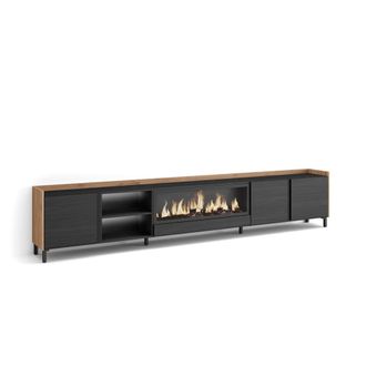 Skraut Home Mueble tv efecto madera negro roble 315x35x61cm chimenea efecto fuego